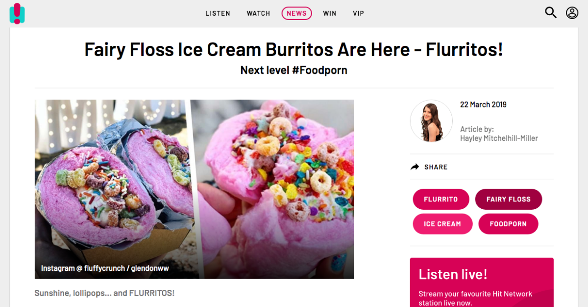 2DayFM 104.1 Sydney Hit.com.au Fluffy Crunch Fairy Floss Ice Cream Burrito - Flurrito
